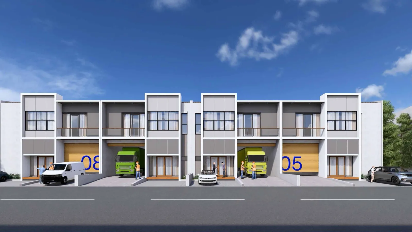 Tampak depan tipe gudang Standard AURA Modern Warehouse Batam